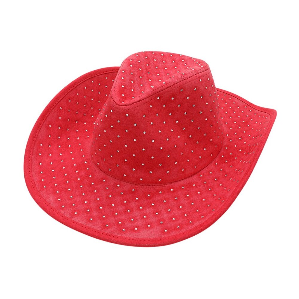Rhinestone Embellished Suede Western Cowboy Fedora Hat